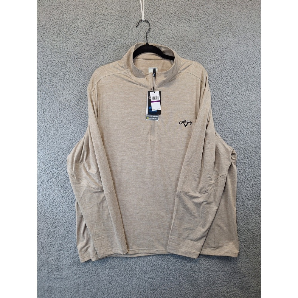 Callaway 1/4 Zip Golf Pullover Men 2XL Heather Beige Performance Water-Repellent